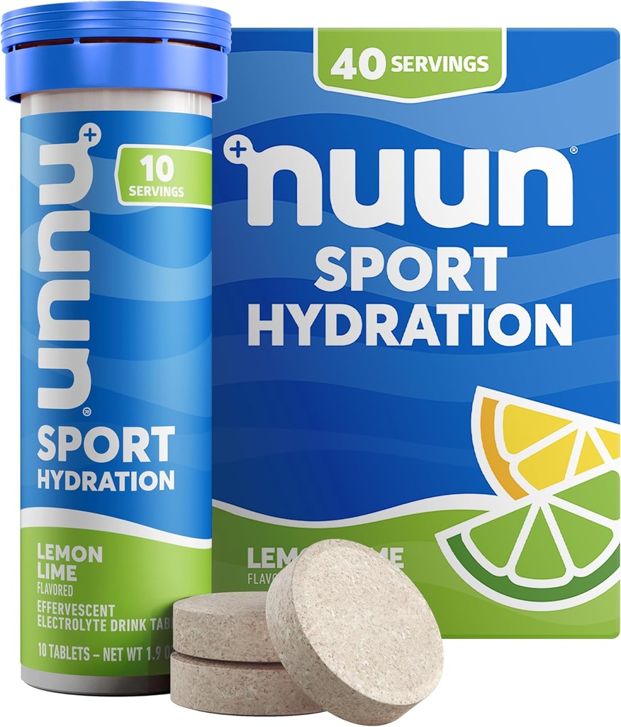 Nuun Sport Electrolyte tabletter med Magnesium, Calcium, kalium, klorid och natrium, Gluten Free & Vegan, Lemon Lime, 4 Pack (40 portioner totalt)