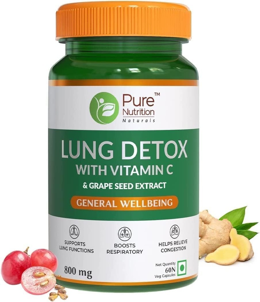 Senta Pure Nutrition Lung Detox Supplement with Natural Herbal Blend of Vitamiini C, GrapeSeed & Vasaka Leaves Extract Lung Cleanser for Detoxification of Lung and Immune Defence - 60 Veg Kapselit