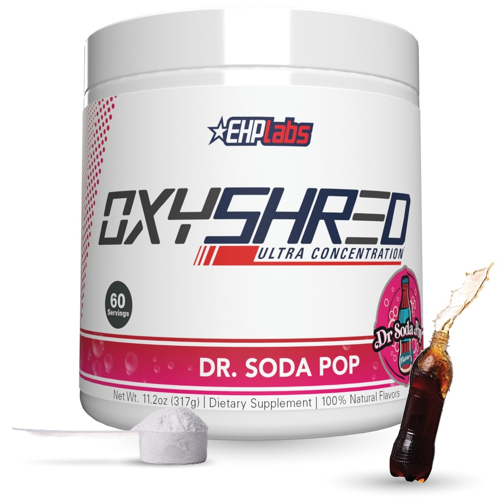 EHP Labs OxyShred Thermogenic Fat Burner - Pre-Workout Powder med L-Glutamin, Acetyl L-Carnitine, Metabolism Booster, viktminskning, Appetite Control, Energy Drink, Dr Soda Pop, 60 portioner