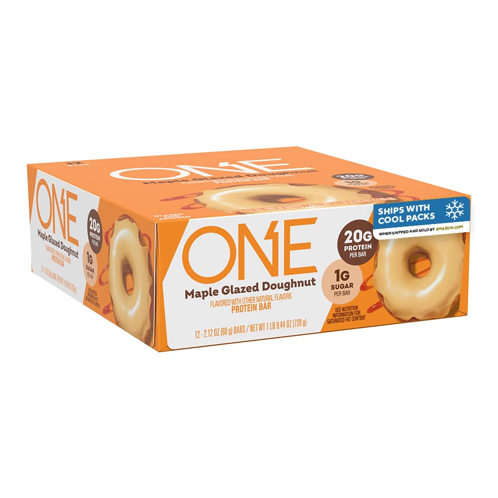 ONE Proteiinipatukat, Maple Glazed Donitsi, gluteeniton 20 g proteiinia ja 1 g sokeria, ruokakomero nitoja, 2,12 oz (12 kreivi)