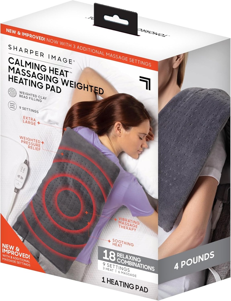 Calming Heat Massaging Painotettu Lämmitystyyny Sharper Kuva- Painotettu Sähköinen Lämmitystyyny hieronta Vibrations, 9 Asetukset- 3 Lämpöä, 6 Hieronta- 18 Rentouttava yhdistelmät, 12