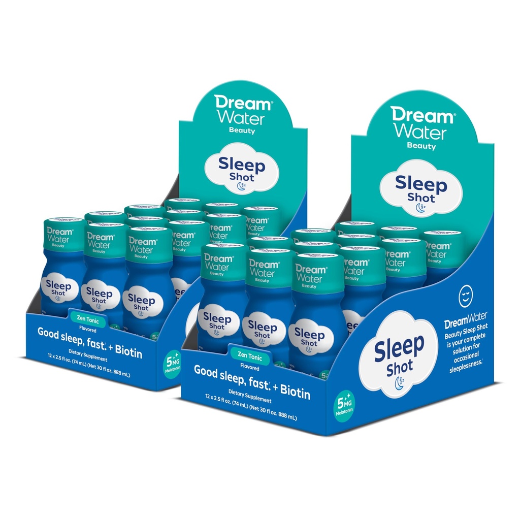 Dream Water Beauty Sleep Aid Drink Supplement; Melatoniini 5 mg, GABA, 5-HTP, Plus Biotin terveelle iholle, hiukset ja kynnet; 2,5 oz Liquid Sleep Shots, Zen Tonic 24 count