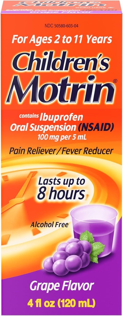 Lasten Motrin Oral Suspensio, Kivunlievitys, Ibuprofeeni, Rypäleenmaku, 4 Oz