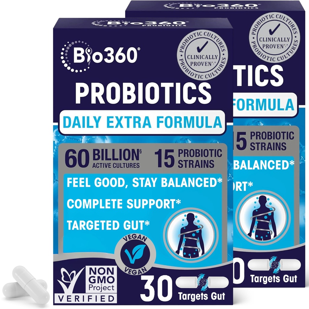 Extra Strength Probiootti Ruoansulatuselimistölle ja immuunituelle, 60 miljardia PMY & 15 kanta, Gut Health Probiootit miehille ja naisille tukee satunnaista ummetusta, ripulia, kaasua ja turvotusta, 60CT