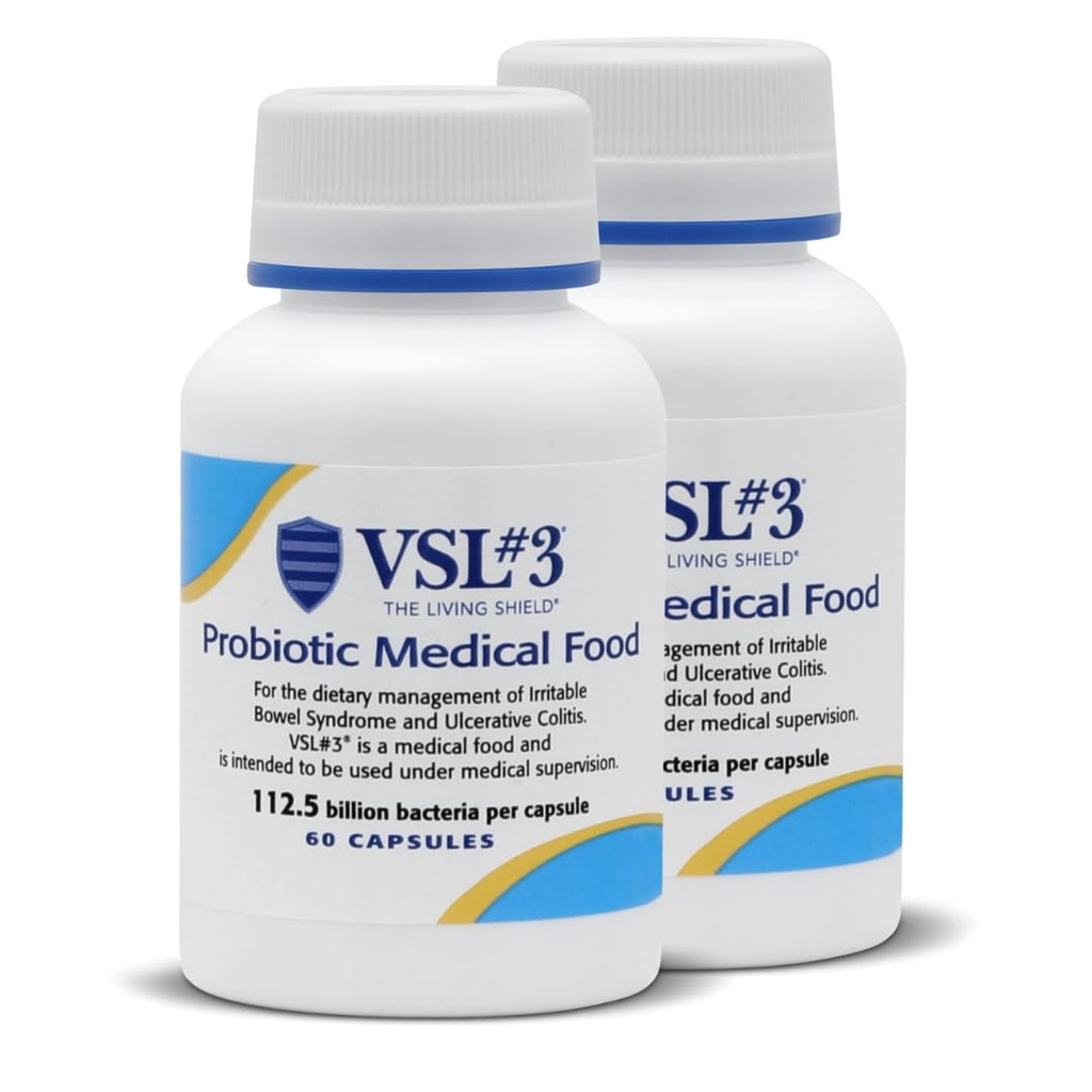 VSL #3® Probiootit digestiivisen terveyden, IBS & UC Oireet - 112,5B PMY: n, korkean tehon, monikanta, Live, Kylmäkuivattu Probiootti, Lääketieteellinen ruoka Gut Health Tuki miehille ja naisille, 120 kapselia