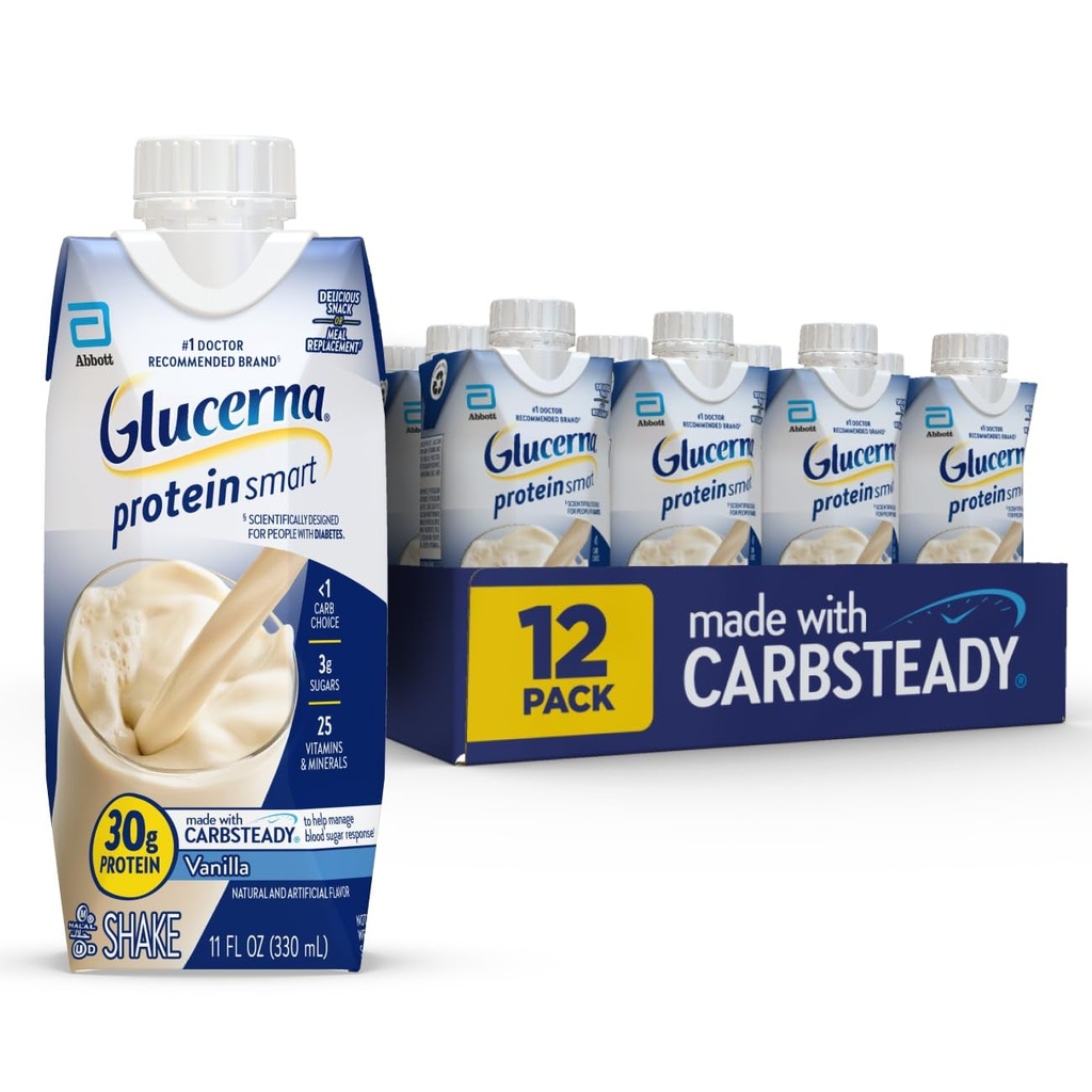 Glucerna Protein Smart Diabetes Care Shake, Vanilla, Diabetic Meal Replacement för att stödja Blood Sugar Management, 30g Protein, 150 kalorier, redo att dricka, 11-fl-oz flaska, 12 Pack