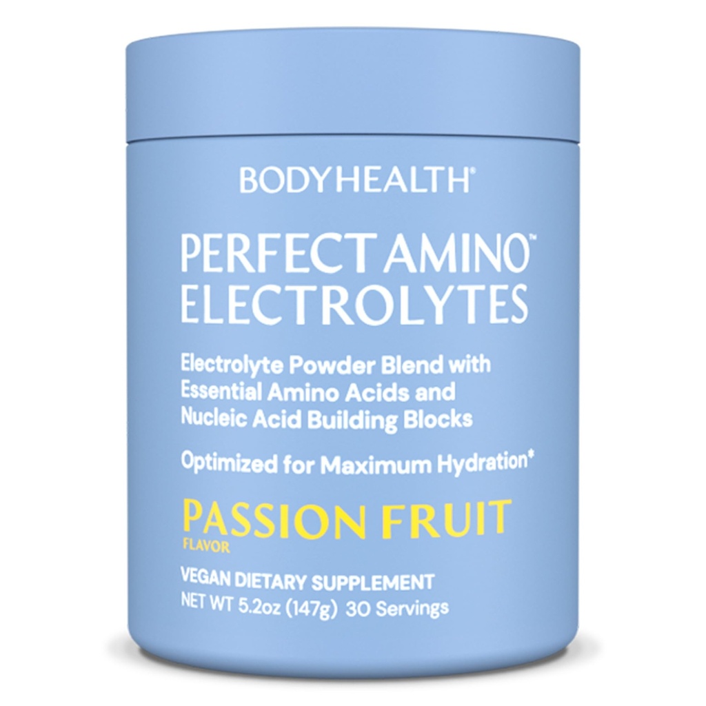 BodyHealth PerfectAmino Electrolytes Powder No Sugar, Hydraation Fasting Keto Zero Sugar Electrolytes Drink Mix with trace Minerals - Passion Fruit - 30 tarjoilua