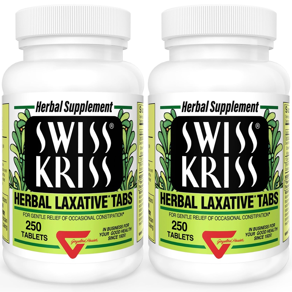 Swiss Kriss Herbal Laxative Tablets, Natural Laxatives for Ummetus Relief, Senna Laxative, 250 tablettia (Pakkaus 2)