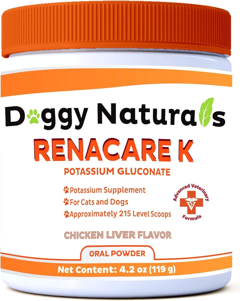 RenaCare K är för Renal K (Potassium Gluconate) Kalium Supplement Powder för hundar och katter, (4 oz) med Chicken Liver Flavor - 215 Level Scoop (Made is U.S.A)