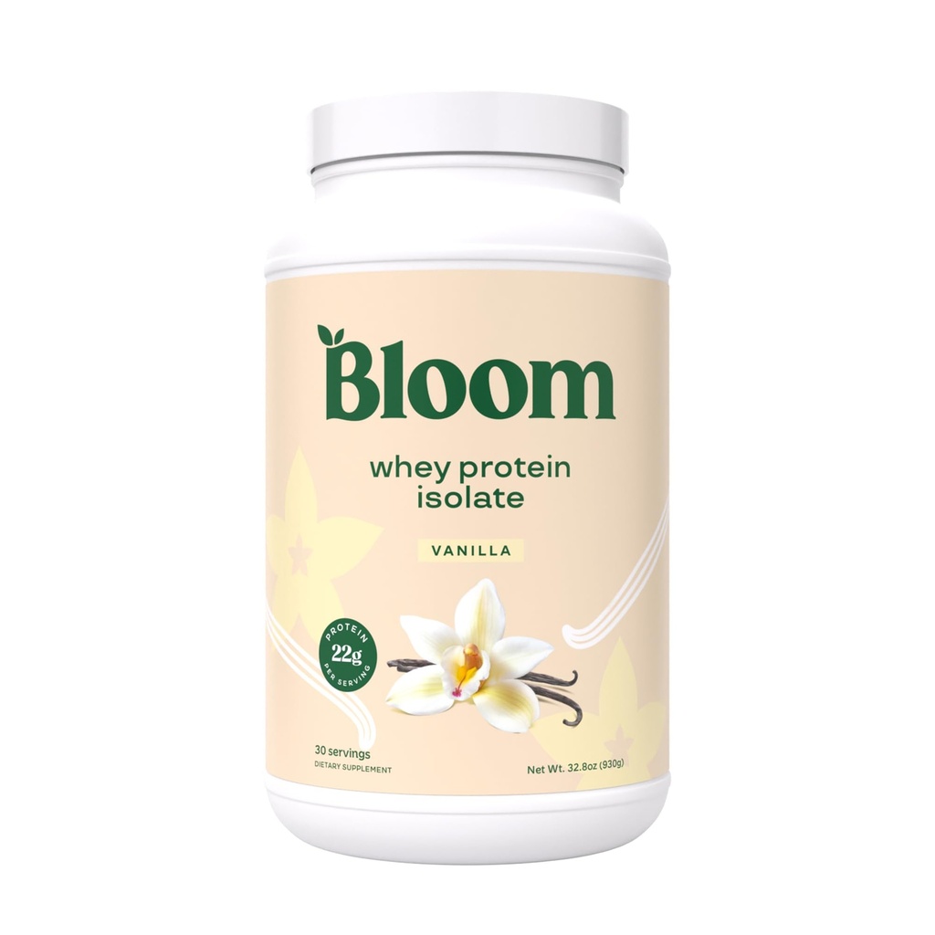 Bloom Nutrition Whey Isolate Protein Powder, Vanilla - Pure Iso Post Treenout Recovery Drink Blend, Smoothie Mix kanssa Dgestive Enzymes for Gut Health - Low Carb, Keto & Zero Sugar Lisätty