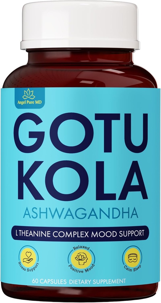 Angel Rauhoitu Stressi Relief täydentää naisten ja miesten Focus, Mielialatuki, luonnon energia & rauhallinen, Kortisol Balance + Nopeasti toimivat Ashwagandha-vitamiini B12, Rodiola Rosea & Lemon Balm 60 Count