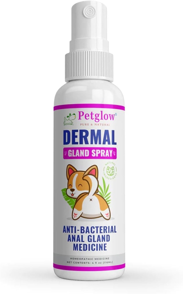 Petglow Anal Gland Medicine, Anal Rengöring för hundar, Anal Gland Support, Pet Grooming Spray, Behandlar och förhindrar Dog Anal Gland Infection, Feline Anal Gland Relief Hygiene Spray - 4 fl oz