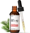 lumi-vitamiini D3 K2 MK7 w Palm MCT Oil - 10000 IU D3, 200 mikrog K2 MK7-60 ml Liposomaalinen imeytyminen Sublingual Liquid Drops - ei-GMO, Vegaani, makuamaton neste - Monthly Supply - 2 Fl Oz