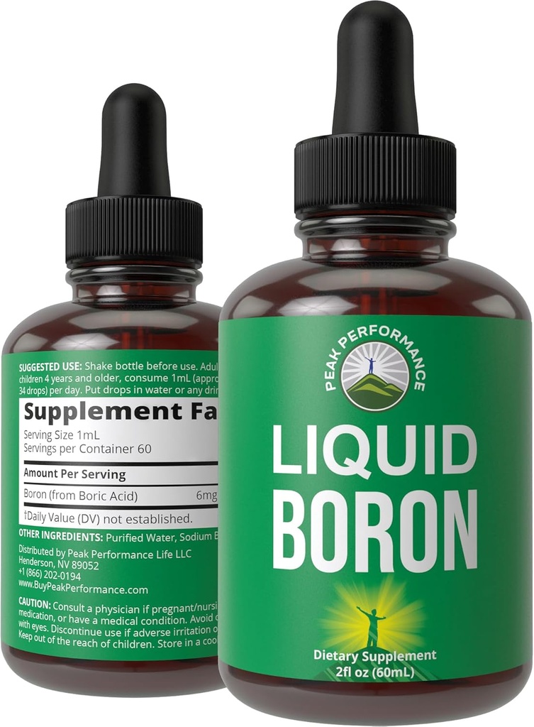 Liquid Boron Supplement för män och kvinnor. Mined i USA. Vegan + Ionic Trace Mineral Drops med hög biotillgänglighet för ben, gemensam hälsa. Zero socker, ingen bitter smak. Boron komplexa tillskott