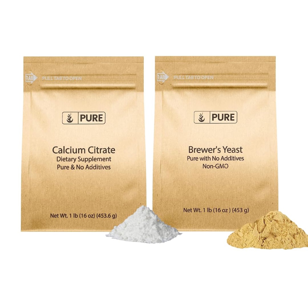 Puhdas Alkuperäinen ainesosat Brewer's Hiiva ja kalsium Citrate Bundle, 1 lb Each, Ei lisäaineita tai täyteaineita, lisäravinteet