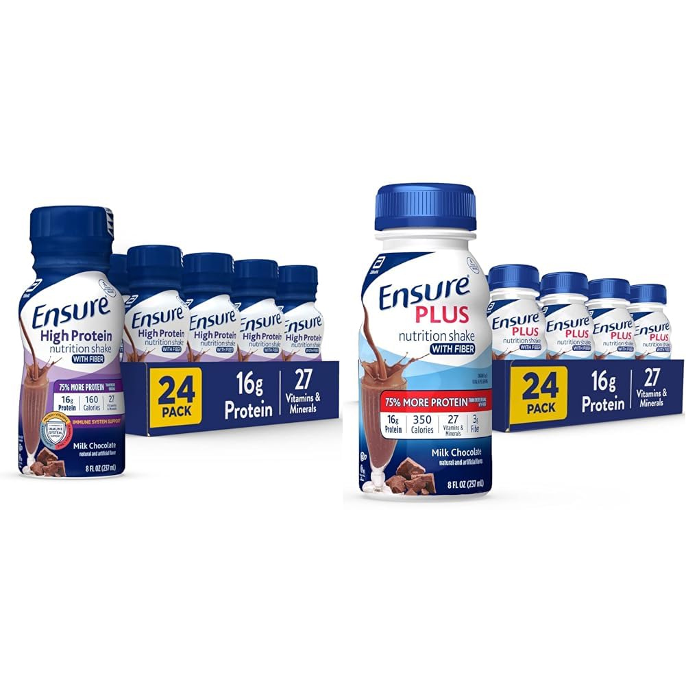 Varmista korkea proteiini ravitseminen kanssa kuitu & Varmista Plus ravitsemus Shake kanssa kuitua, 16 grammaa proteiinia, aterian korvaus neste, maito suklaa, gluteeniton, 8 Fl Oz (pakkaus 24)