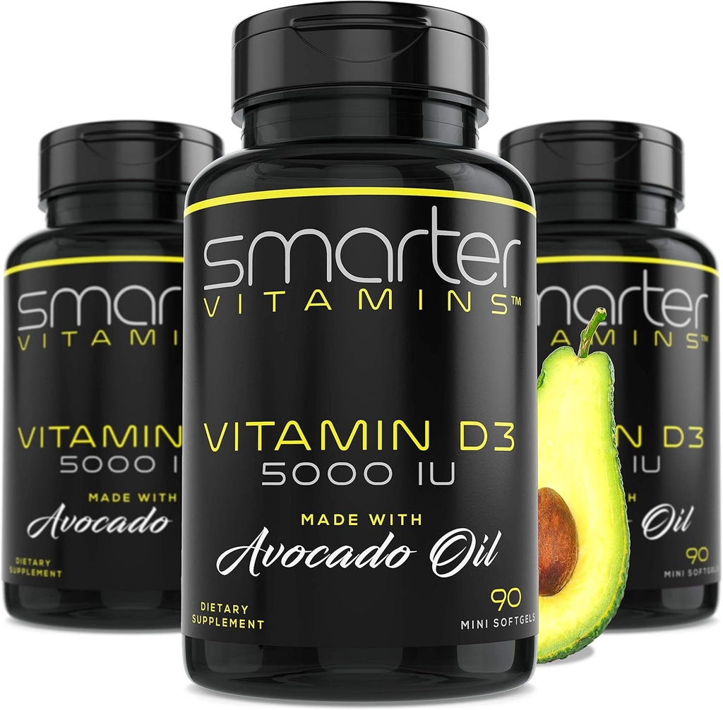 (3 pakkaus) Älykäs D3- vitamiini 5000 IU Avokado-öljyssä 125 mcg 270 min Softgels
