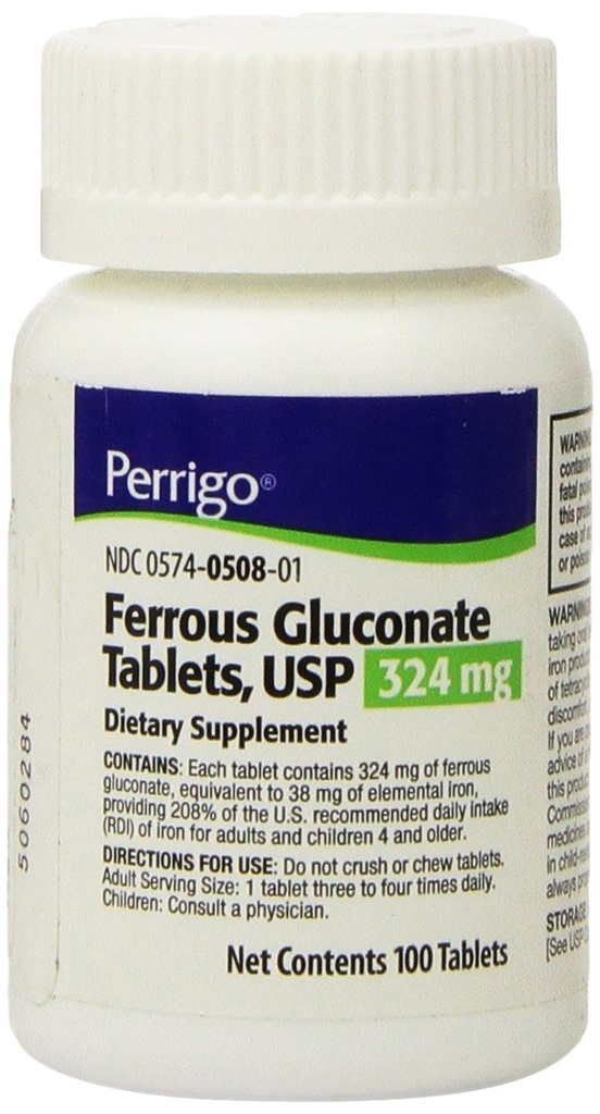 Ferrous Glukonaattitabletit, 324 mg, 100