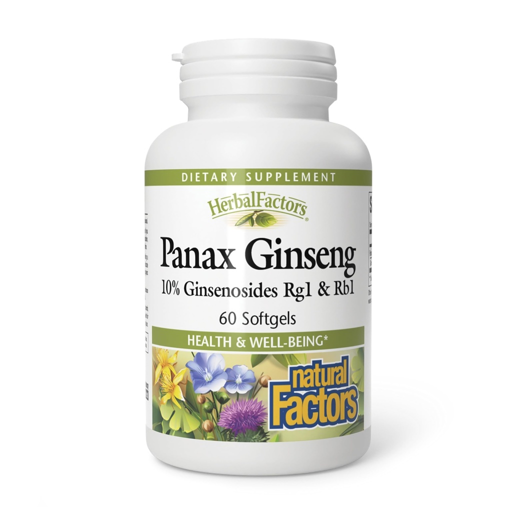 HerbalFactors by Natural Factors, Panax Ginseng, Edistää Resistance to Everyday Stressi ja Terve hyvinvointi, 60 softgels (60 annosta)