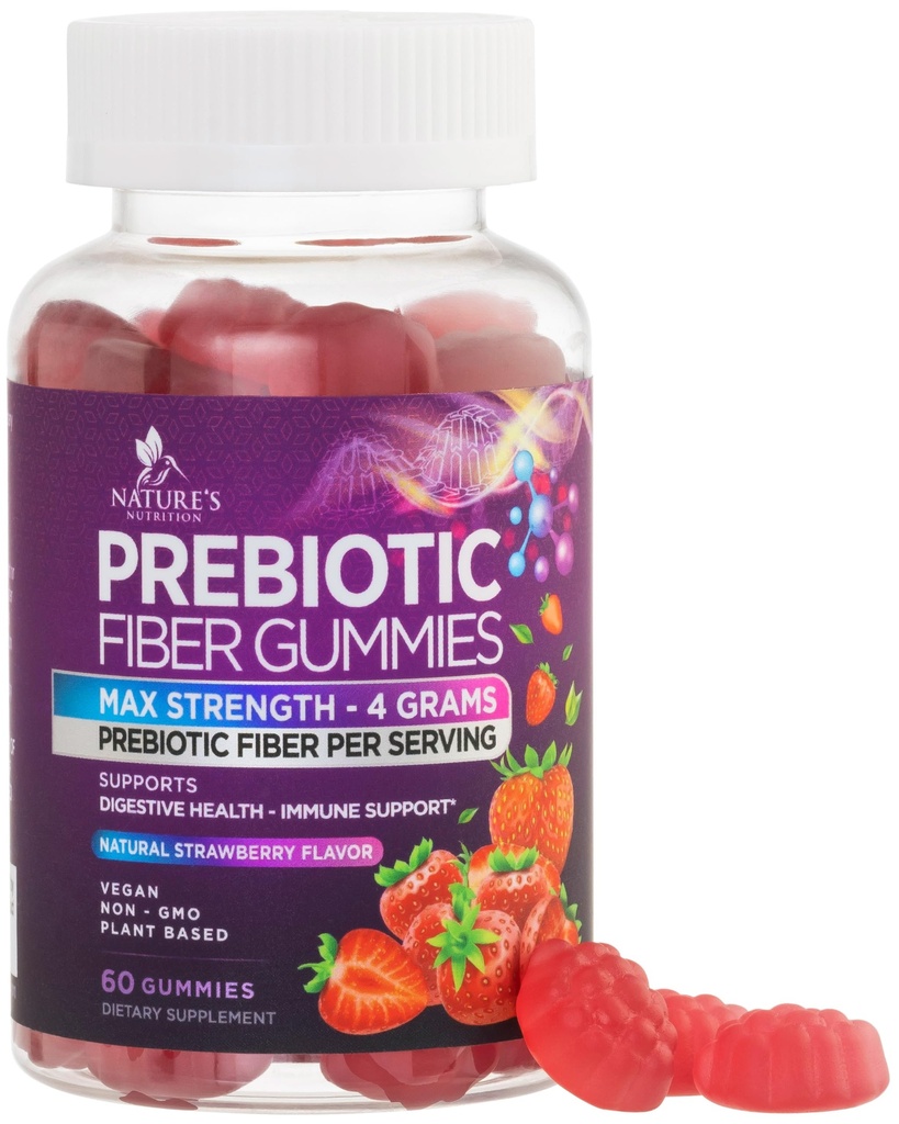 Kuitu Gummies aikuisille, Päivittäinen 4g Gummy Fiber Supplement, Prebiootti Gummy Digestive Health Support - Kasvi perustuu liukoinen kuitu Chews, Prebiootit Tukee Säännöllisyys ja digestiota ei-GMO - 60 Gummies