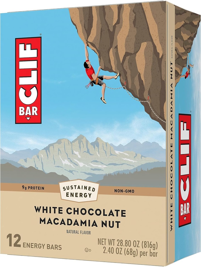 CLIF BAR - White Chocolate Macadamia Pähkinämaku - valmistettu orgaanisella kaura - ei-GMO - Kasvipohjainen - Energiapatukat - 2.4 oz. (12 pakkaus)