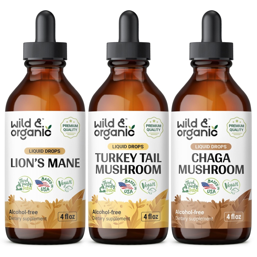 Wild & Organic Lion's Mane, Turkiet Tail & Chaga Mushroom Tinctures