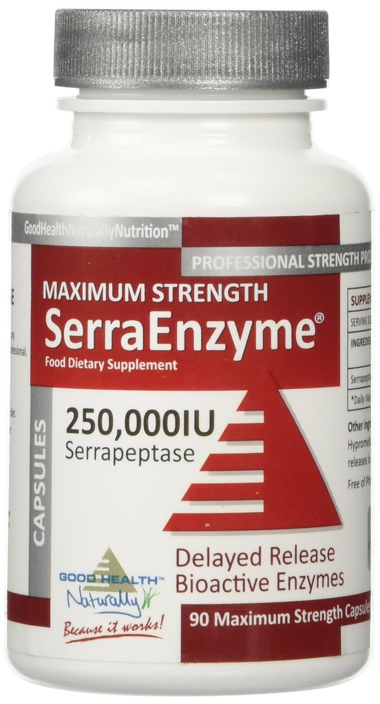 Serra Enzyme Serrapeptaasilisä - Kirkkaat keuhkot ja sinukset, proteolyyttinen, digestiivinen Cleanse 250 000 IU - Maksimivahvuus 90 kapselia