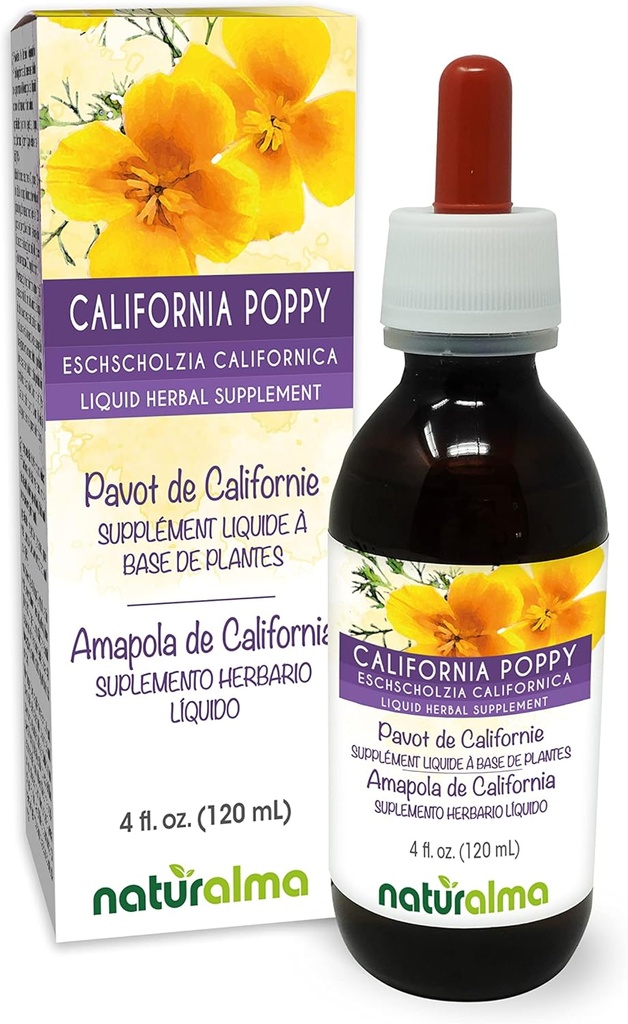 Naturalma Eschscholzia (Eschscholzia californica) ört Alkoholfri tinktur - 4 fl oz flytande extrakt i droppar - Herbal Supplement - Vegan