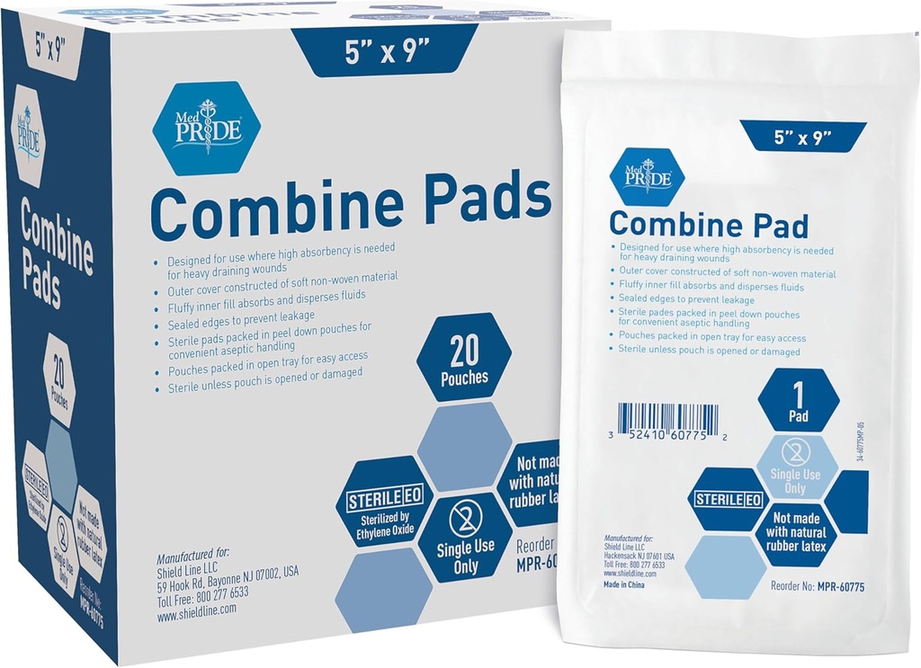 MED PRIDE Nonstick Sterile Abd Combine Pads 5x9 Extra Absorbent Kirurginen pukeutuminen raskaan verenvuodon (40 Count)