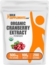 BulkSupplements.com Organic Cranberry Extract Powder - Organic Cranberry Flavoring Powder, lähde: Vaccinium Macrocarpon Fruit - Vegaani & Gluteeniton, 500 mg per tarjoilu, 100g (3.5 oz) (Pakkaus 1)