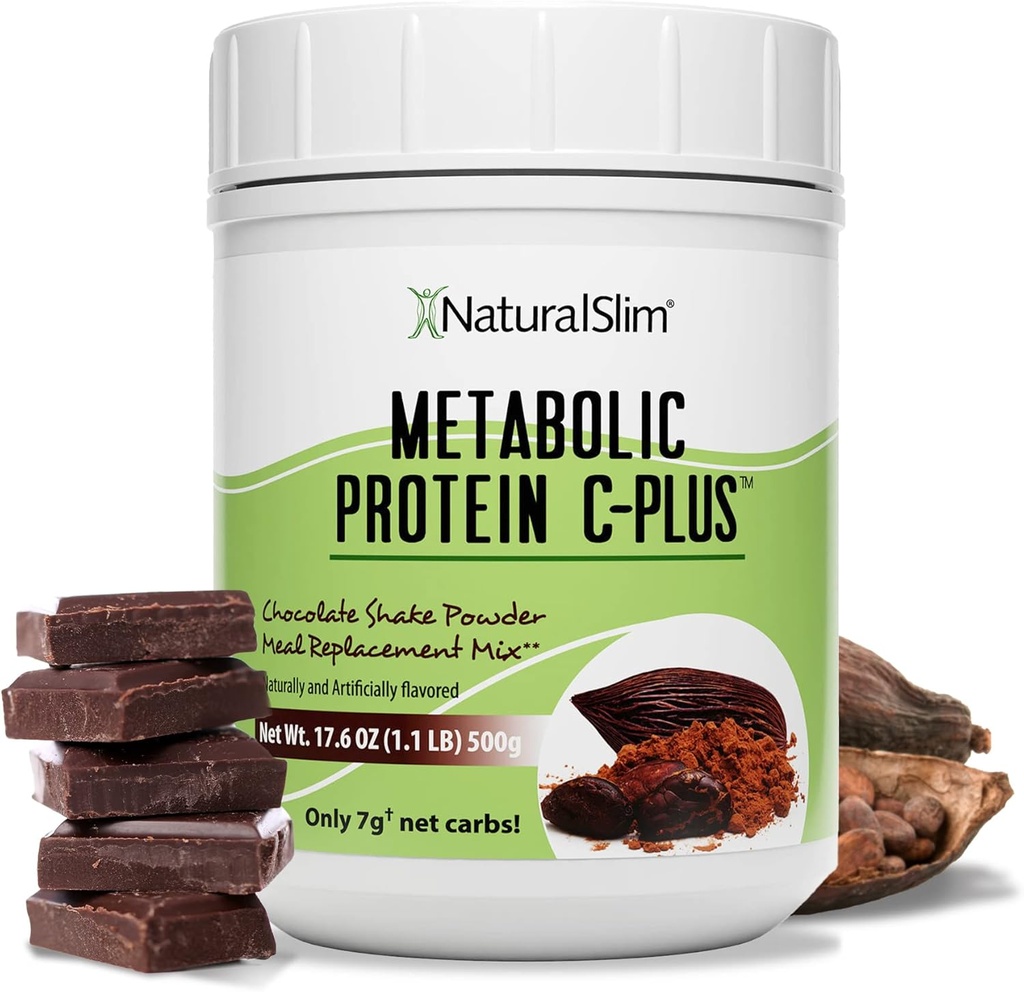 NaturalSlim Protein Powder with vitamiins and Minerals Metabolic C-Plus - Ateriankorvikejauhe varustettu C-vitamiini, Sinkki ja Aminohappo - Suklaaproteiinijauhe 10 tarjoilut 1,1 lb.