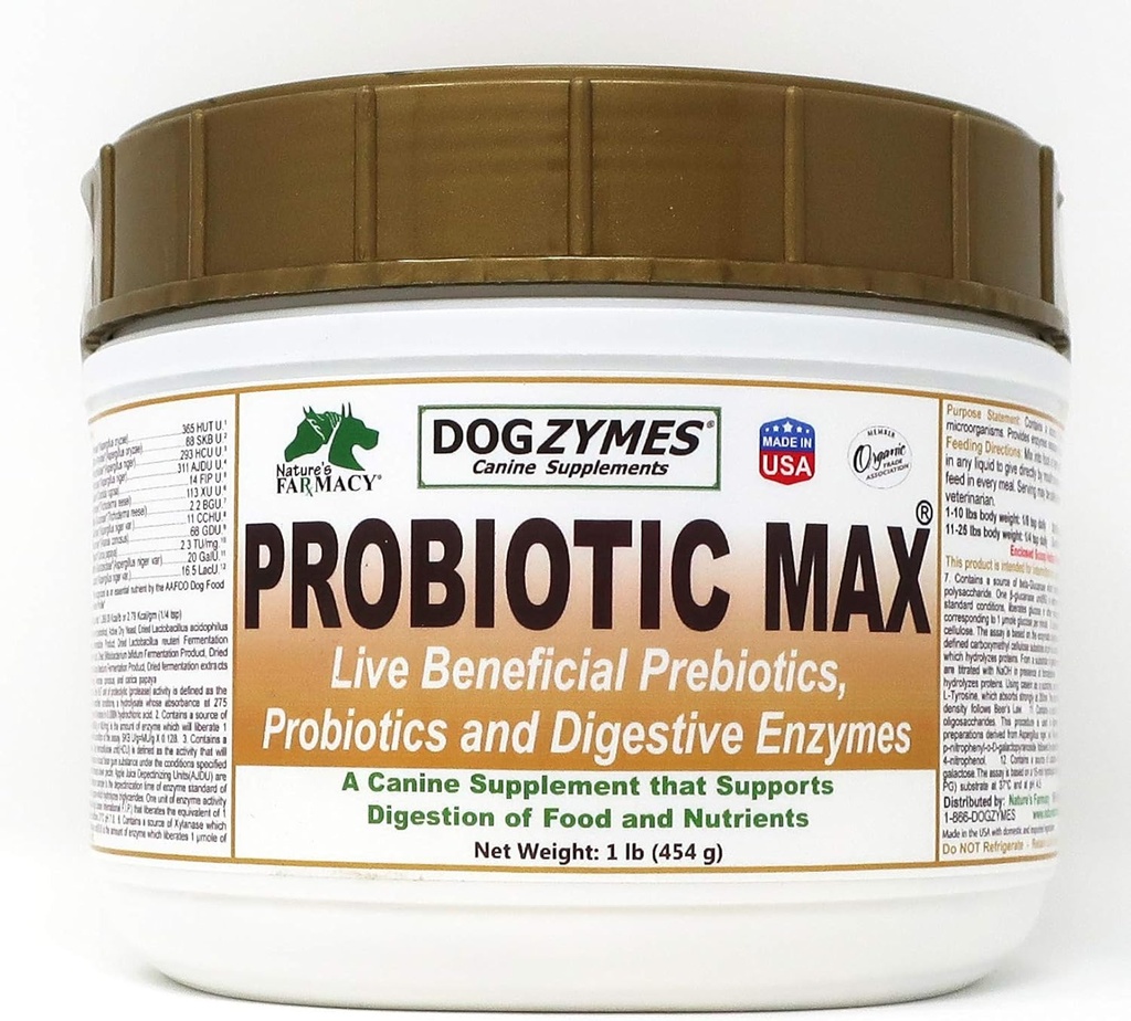Dogzymes Probiootit Max -10 miljardia PMY: n Probiootit, Prebiootit, Dgestive Enzymes - Relieves ripuli, vatsavaivat, ummetus, kaasu, allergia, immuniteetit ja yleinen terveys (1 kilo)