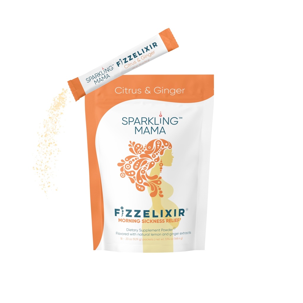 SPARKLING MAMA: Aamulla sairas juoma, Fizzelixir Effervescent Mix Settles Maha, Raskaus, 1. Trimester, IBS, Pahoinvointi, USA Made (Vitamin B6, Magnesium & Folic Acid), Citrus & Ginger 18 Sticks