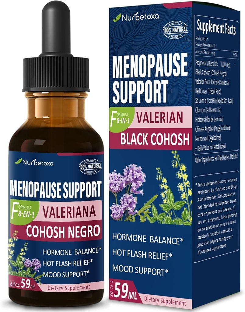 Ruokavalion täydennys Vaihdevuodet Tuki Pudotukset, Estroven Menopause Relief Tincture varten Hot Flashs & Night Hikiä Musta Cohosh, Valerian. 2oz