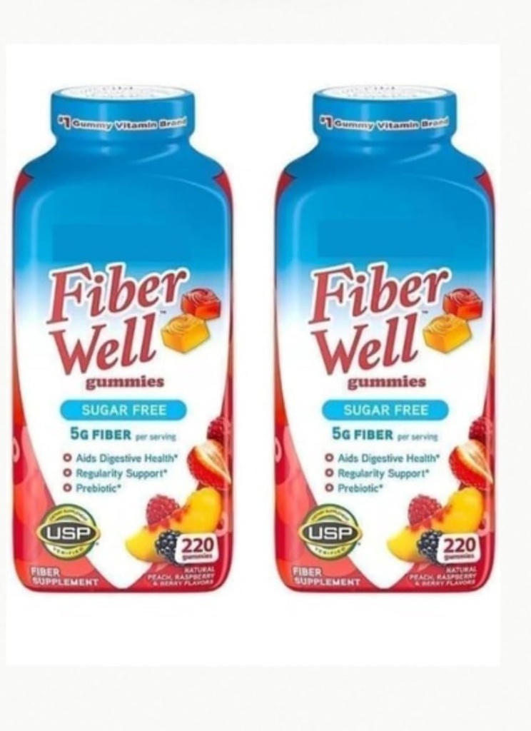 Fiber Well Sugar Free Gummies Supplement, Peach, Strawberry och Berry smaksatt (2 flaskor, sockerfri)