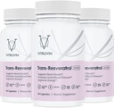 Vitruvin Trans-Resveratrol 500 mg, 3 pullot pakkaus, Vegan, ei-GMO, Gluteenittomat, Liivate-vapaa.