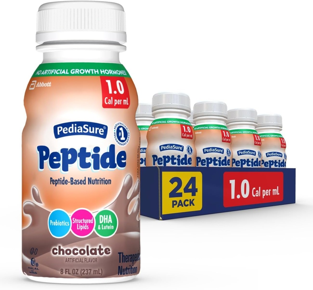 PediaSure Peptide 1.0 Cal,24 Count, Complete,Balanced Nutrition for Lids with GI Conditions,Peptide-Based Formula, 7g proteiinia ja prebiootteja,suun tai putkien ruokintaan, suklaa,8-fl-oz pullo