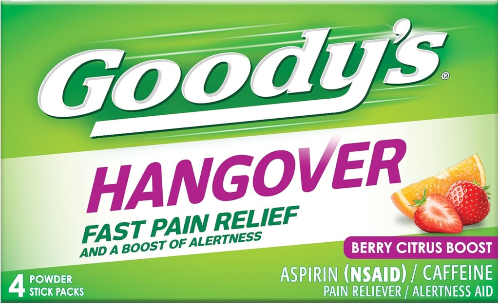 Goody's Hangover Powders, Fast Pain Relief & Boost of Alertness Berry Citrus, 4 ct (Pakkaus 1)