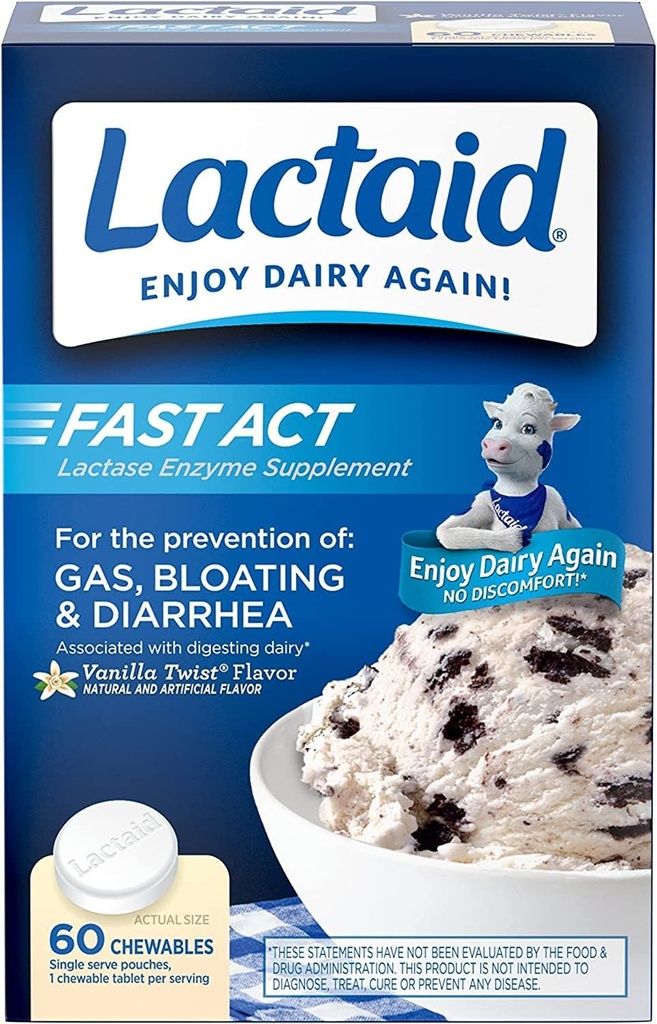 LACTAID Fast Act Chewables Vanilla Twist 60 ea (12)