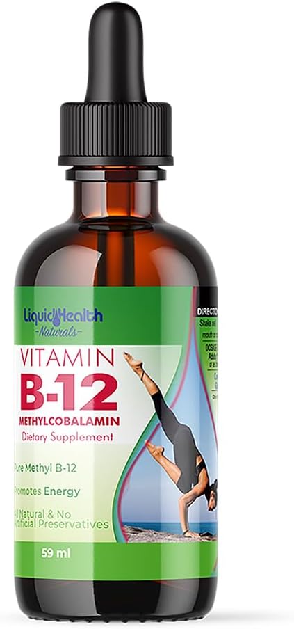 LIQUIDHEALTH Vitamin B12 Methylcobalamin Liquid Drops med sublingual Hydroxocobalamin - Boost Energy, Support Immune System, Förbättra minne och koncentration - Tillverkad i USA, Vegan, icke-GMO (2 oz)