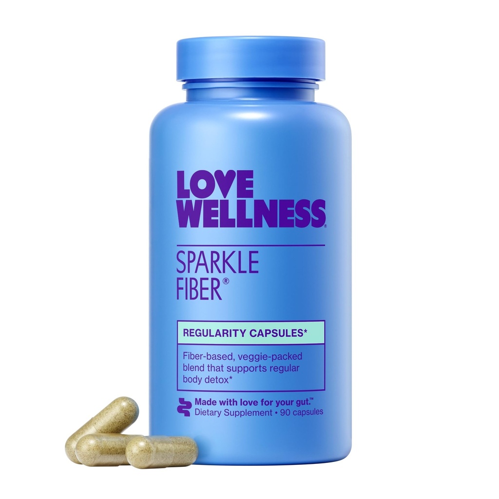 Love Wellness Sparkle Fiber | Fiber Supplement med Digestive Enzymes | Greens Superfood Powder & Psyllium Husk Powder | Främjar Gut Health för kvinnor | Regularitet & Bloating Relief | 90 Count