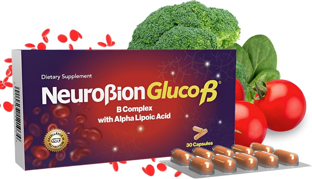 Neurobion Gluco B con Acido Alfa Lipoico Dietary Supplement B Complex med Alpha Lipoic Acid, Complejo B 30 kapsel