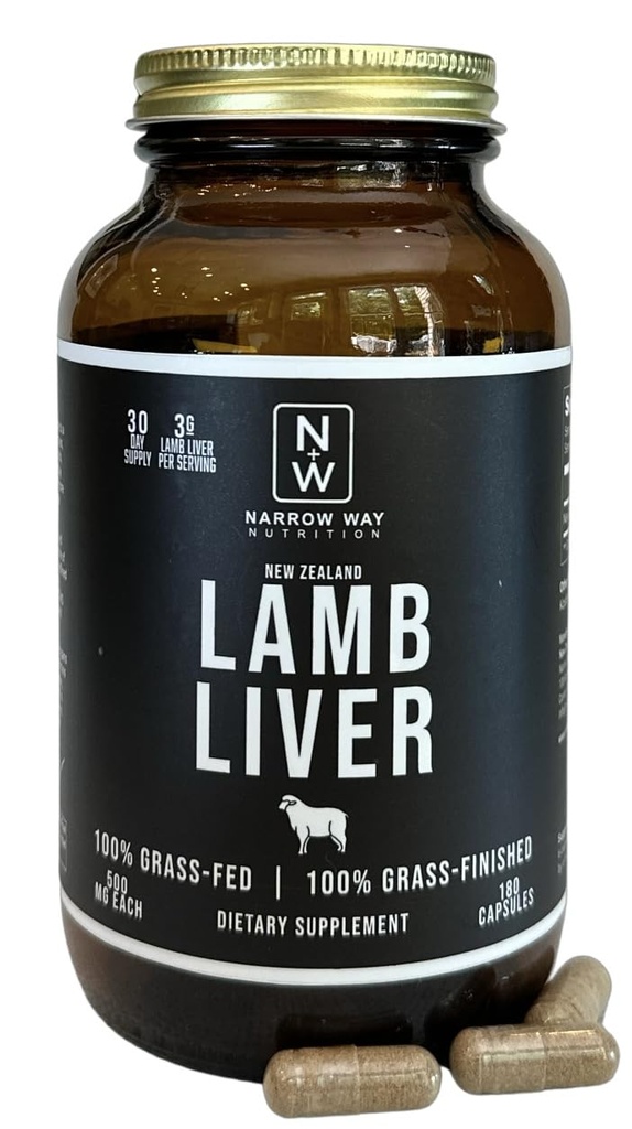 Lamb Liver Regeneratively Raised i Nya Zeeland (180 kapslar), 100% Grass-Fed & 100% Grass-Finished, 30 Day Supply på 6 Capsules Daily (Kosher Bovine Gelatin Capsules)