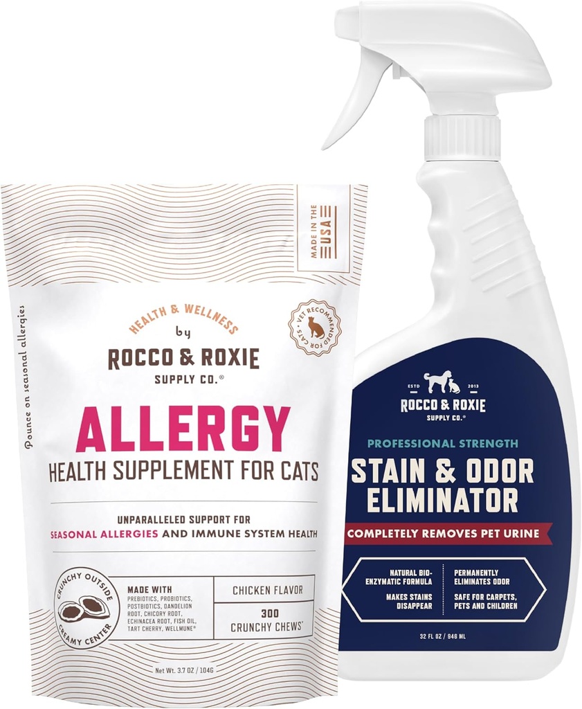 Rocco & Roxie Cat Allergia Lisäravinteet & Stain & Odor Eliminator Bundle