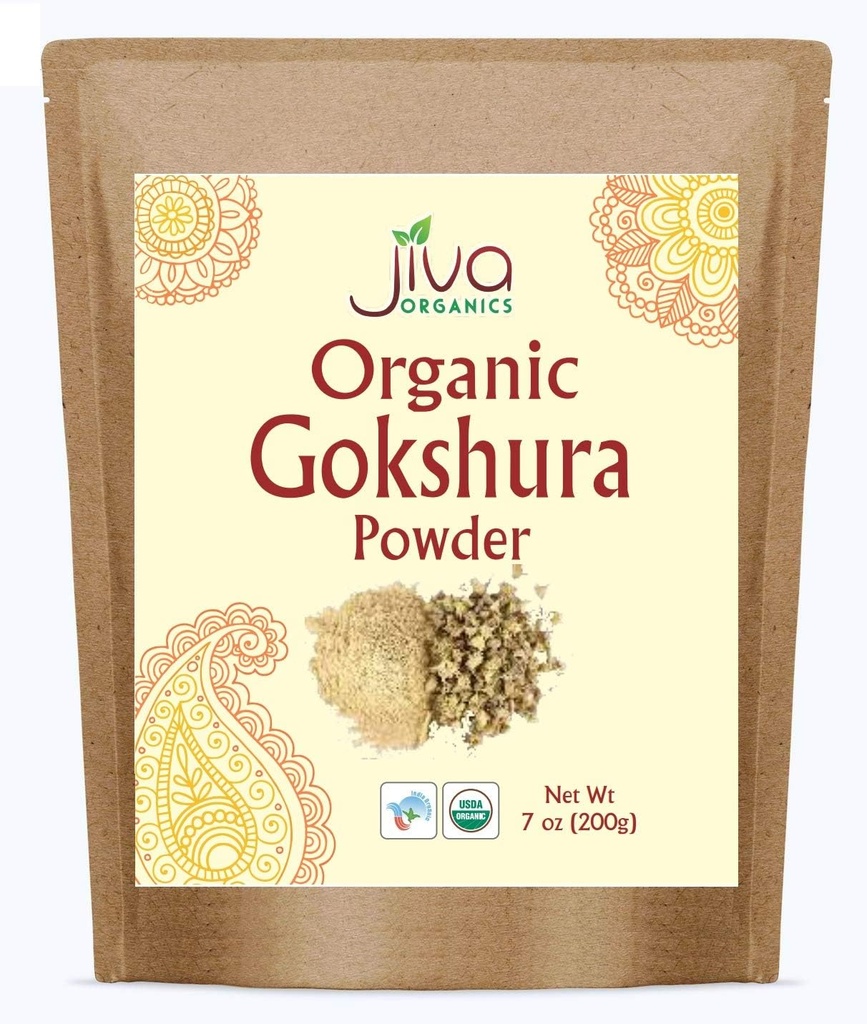 Jiva Organics Gokshura Powder 7 Ounce Bag - ei-GMO, Pure, Full Spectrum Tribulus - Intian alkuperä