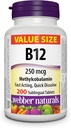 Webber Naturals B12 250 mikrog Methylcobalamiini, 200 Resoriblettiä