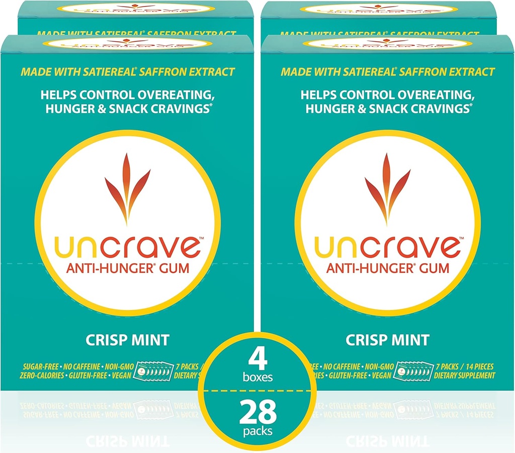 UnCrave Gum - Infunderas med 100% Pure Saffron Extract - Kontrollbehov - Förbättra humör - Vision Health - Crisp Mint (56 bitar)