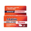 Motrin Dual Action with Tylenol, Ibuprofeeni & asetaminofeeni Nopeasti toimiva Dual Action Pain Reliever for Minor Aches & Pains, Ibuprofeeni (NSAID) 125 mg & acetaminophen 250 mg, 120 ct