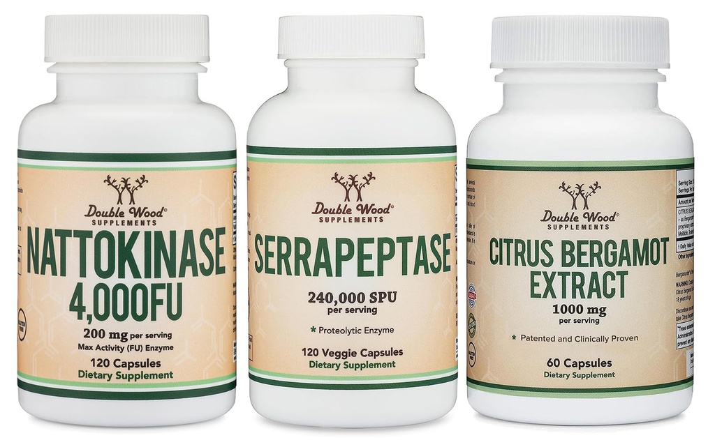 Nattokinaasilisä (120 kapselia), Serrapeptaasi (120 kapselia), Citrus Bergamot (60 kapselia)