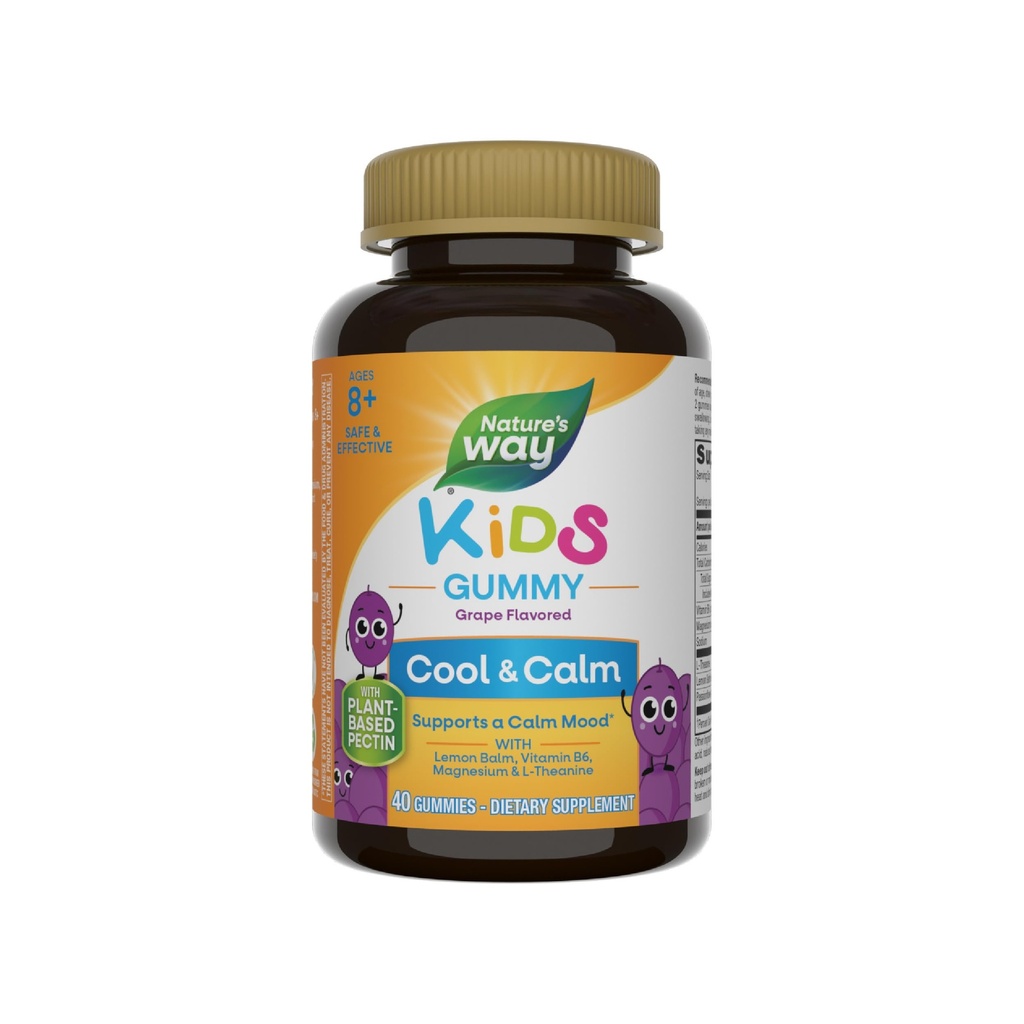 Nature's Way Kids viileä ja rauhallinen Gummies, Tukee rauhallinen mieliala lapsille ikä 8+*, sitruuna Balm, magnesium, B6-vitamiini, L-Theaniini, Rypälemaku, kasvissyöjä, 40 Count (Pakkaus May Vary)
